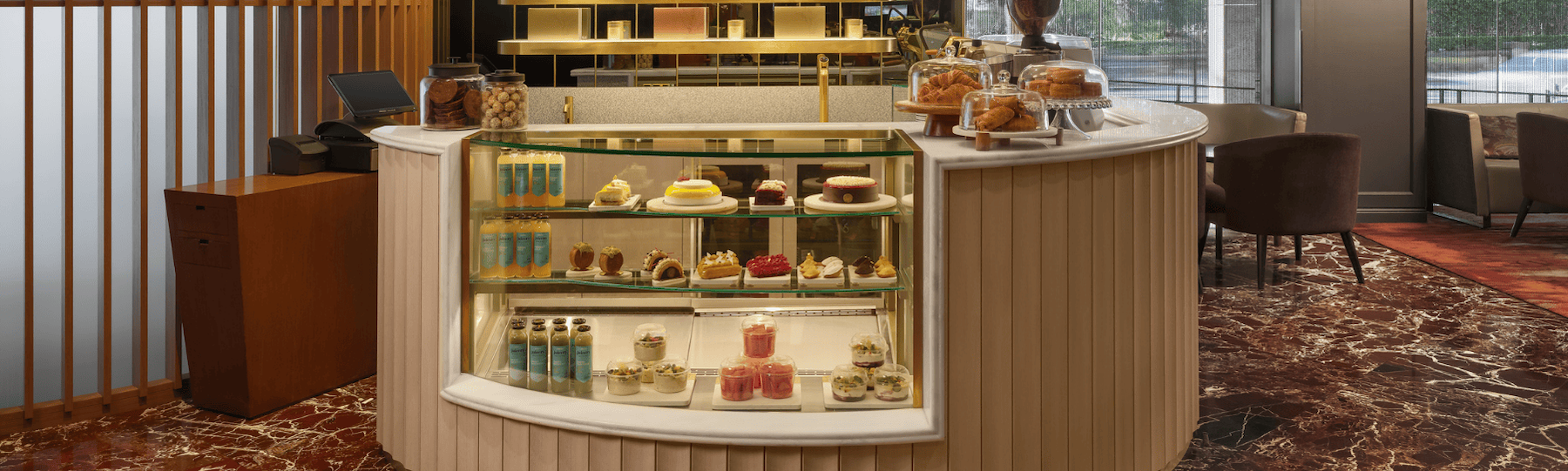 The Gallery Grab and Go counter with cakes and pastries